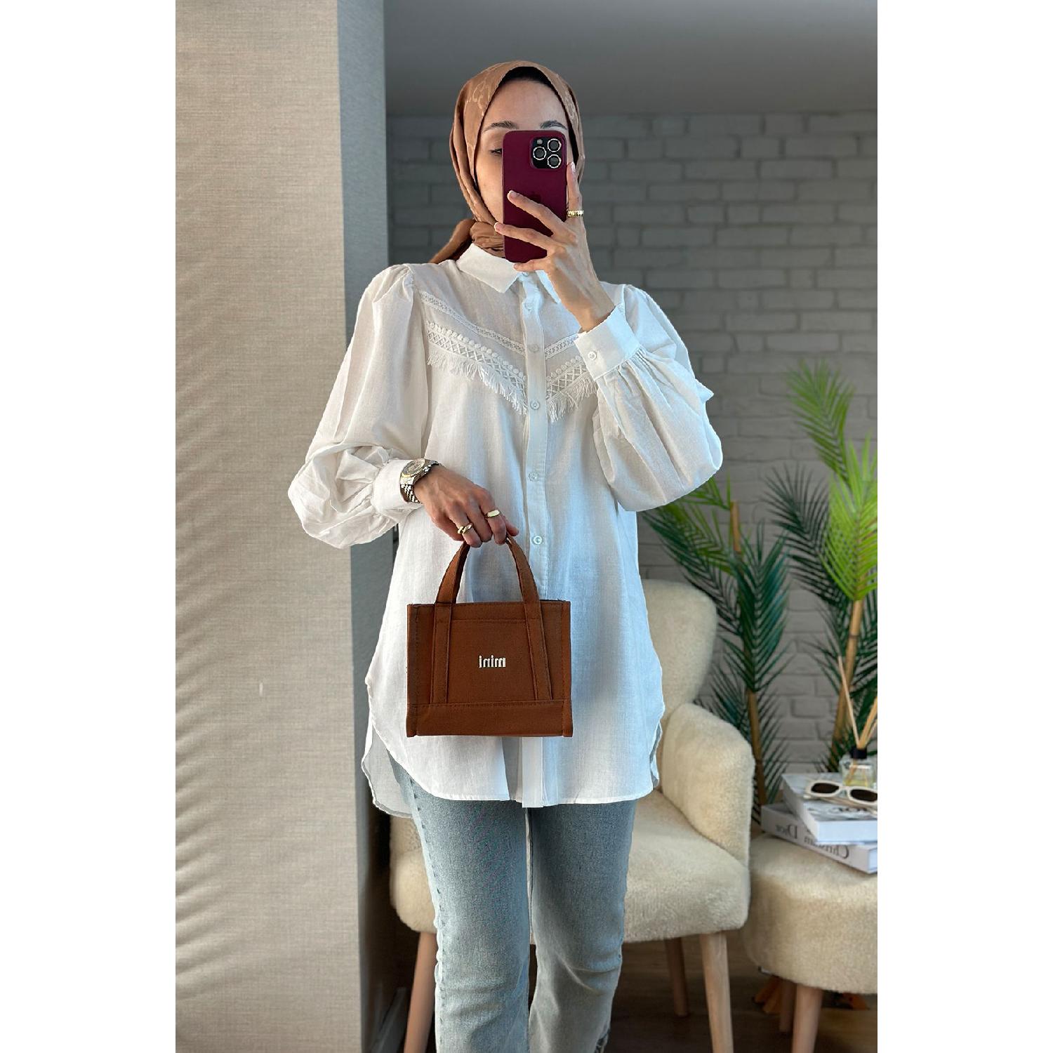 

2109 Рубашка С Воздушными Рукавами - Белый S розовый