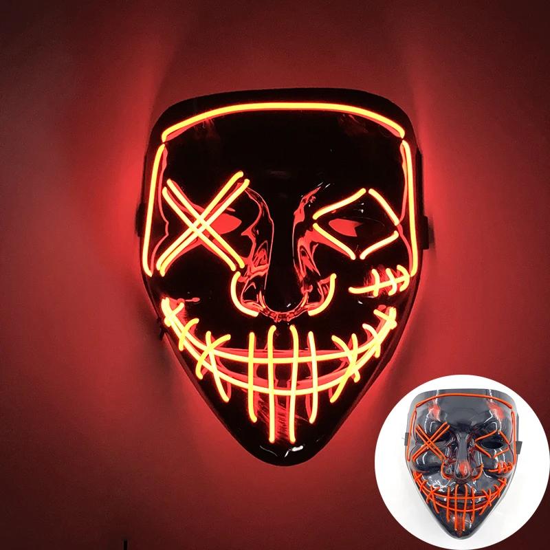 Wireless Scary Glowing Mask LED Luminous Purge Mask Halloween Carnival Light Up Cosplay Party Mask Festival Costume Supplies