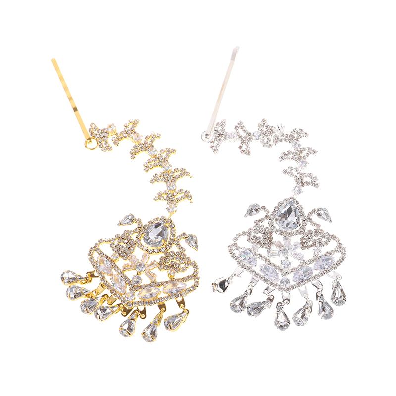 Elegant Geometric Forehead Chain Indian Wedding Decoration Bohemian Tassel Rhinestone Headpiece Women Hair Jewelry