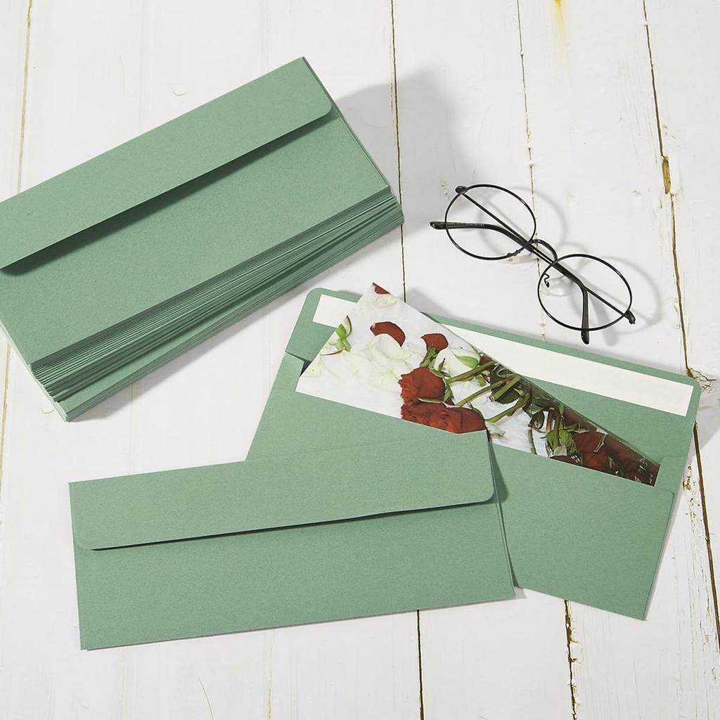 op 100 Pack Sage-Green #10 Business Envelopes Self Seal Standard Envelopes for Office Checks, Business, Letter Mailing Invoices, 4.13 x 9.49 Inches