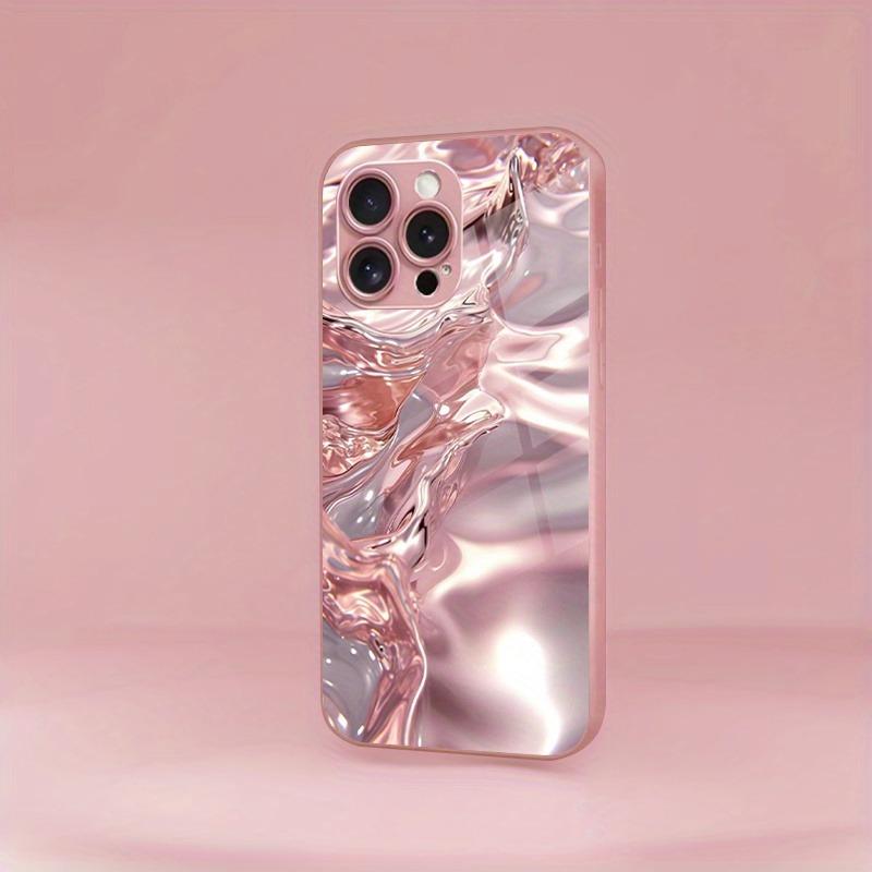 3D Water Ripple Pattern Pink Metallic Paint Glass Hard Phone Case For iPhone 17 16 15 14 13 12 11 Pro Max Plus 16E 17Air Cover