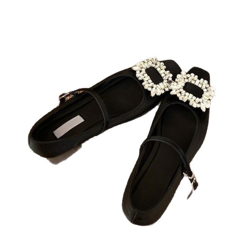 Grape mother spring new high heels women wear high-end rhinestone square buckle Mary Jane single shoes women's soft-soled women's shoes