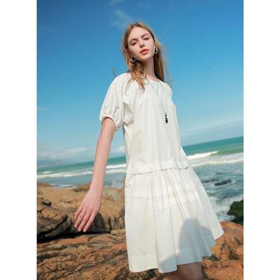 Sancai 2025 Summer Pure Cotton Lantern Sleeve Babydoll Midi Dress