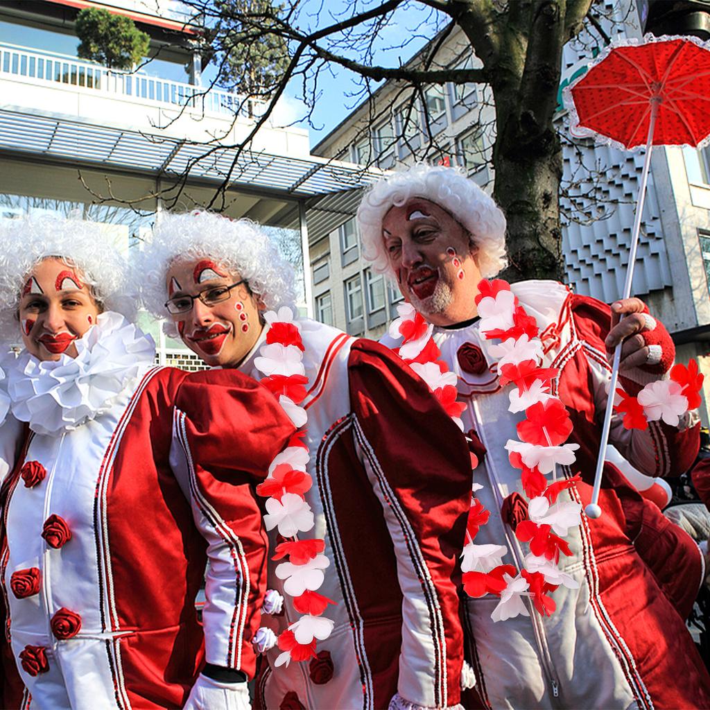 12 Stk Karneval Blumenkette Rot Weiß, Karneval Deko Hawaii Kette Blumen, Karneval Accessoires, Bunte FrüHlings- & Partydekoratio