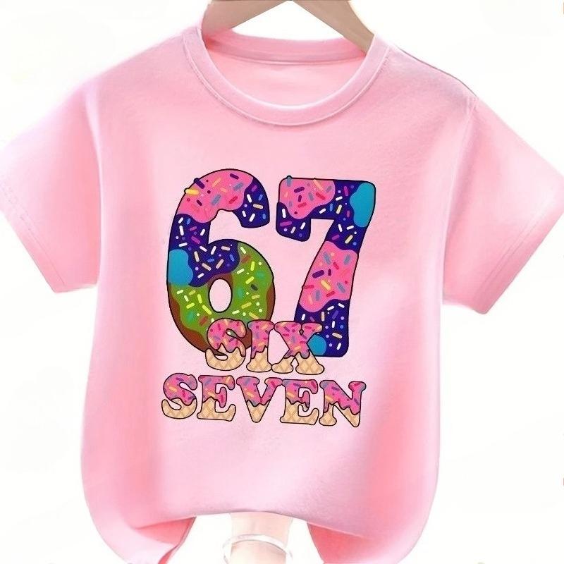 Summer Childrens Tshirt with Interesting 67digit Printed Pattern Comfortable and Soft Roundneck Top for Boys and Girls