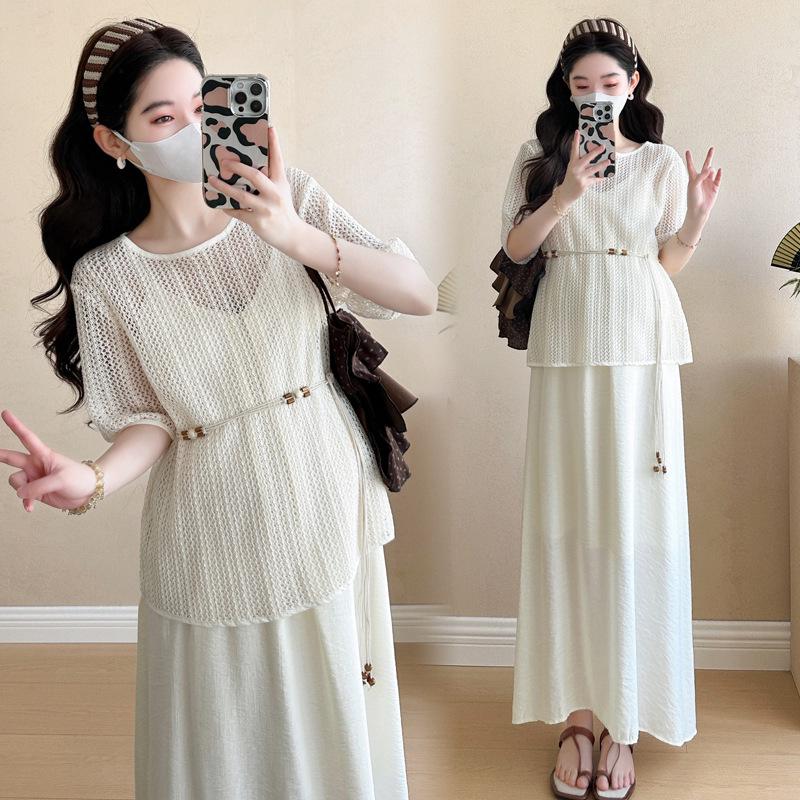 Elegant Maternity Two-Piece: Blouse Top & Camisole Dress - Summer Style 2026