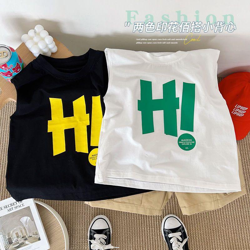 Boys and Girls Light Breathable Sleeveless Casual T-shirt Summer Children's Cotton Alphabet Cartoon Vest