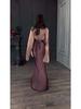European & American Patchwork Flare Sleeve Satin Dress - Slim Fit, Autumn Style 2025