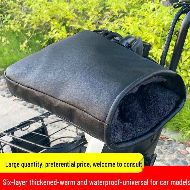 Winter Electric Vehicle Warm PU Leather Handlebar Covers - Rain & Windproof Motorcycle Handguards