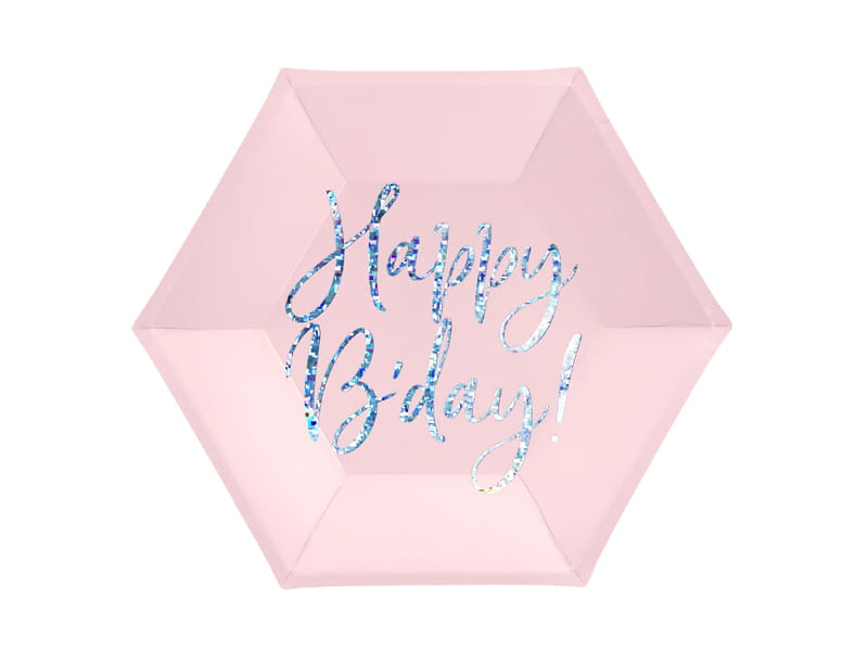 Partydeco Talerzyki Happy Bday Pudrowy Róż 20Cm / 6 Szt