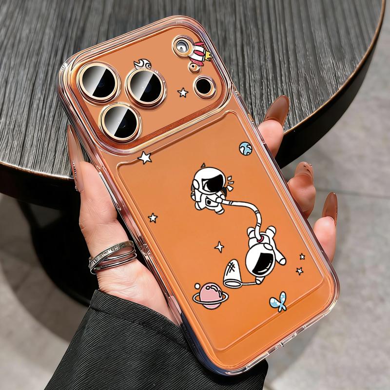 Shockproof Clear TPU Case For iPhone 17 16 Pro 15 14 13 12 Pro Max 11 Transparent Silicone Cartoon Astronaut Pattern Phone Cover