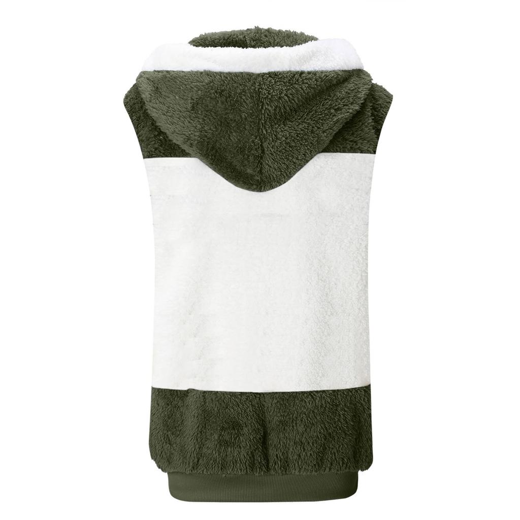 Mote søm for kvinner Løse hettegensere Ermeløs plysj glidelås frakk