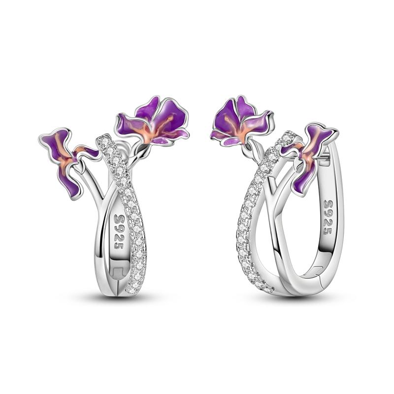 2025 New 925 Sterling copper Hoop Earrings Flowers Zircon Drop Earrings Stud For Woman Fine Birthday Wedding Party Zircon Gifts