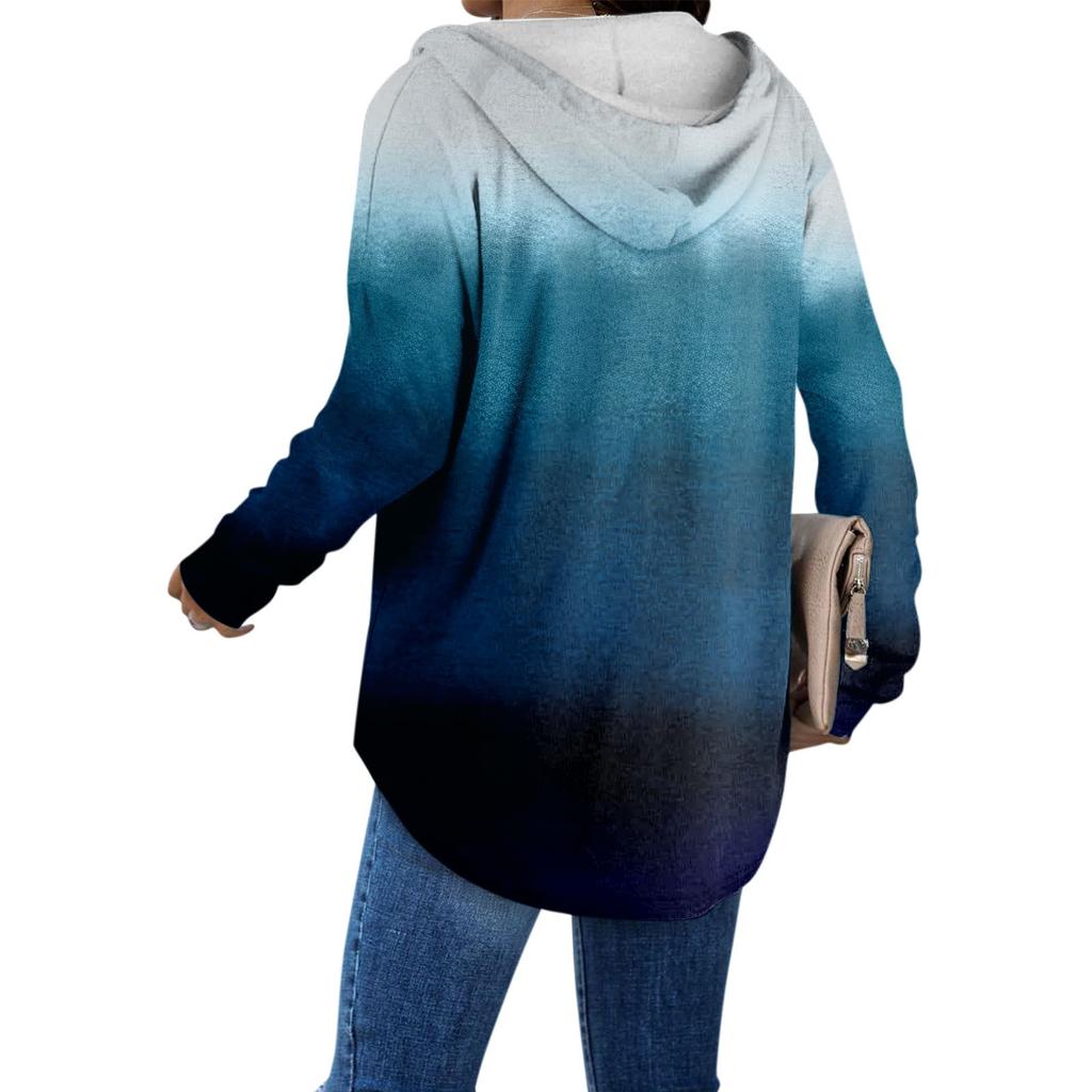 Women's Fashion Hoodies V Neck Long Sleeve Printed Sweatshirts Drawstring Casual Loose Pullover Tops