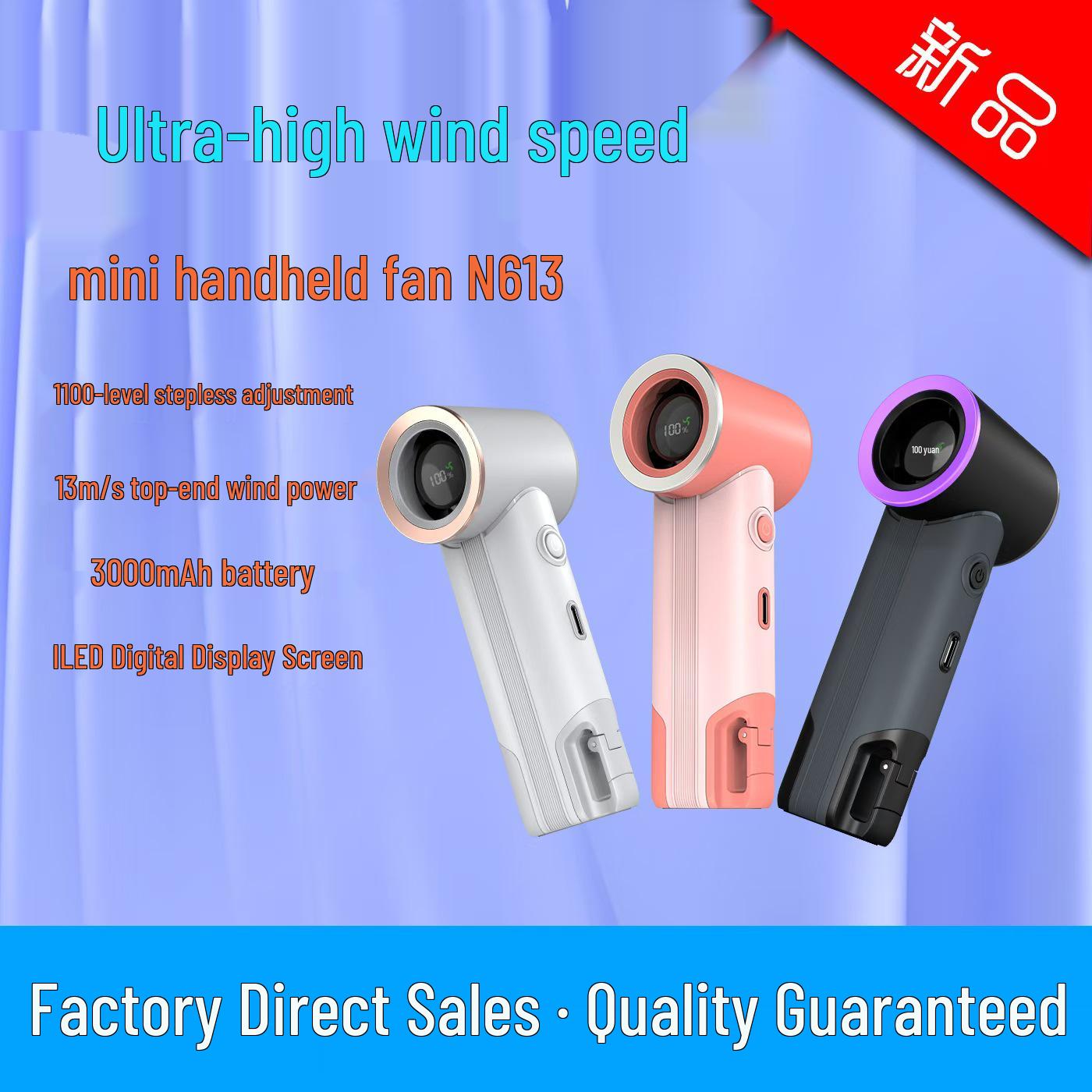 Portable Handheld USB Rechargeable Mini Fan with Digital Display & Carabiner 46*38.5*122MM