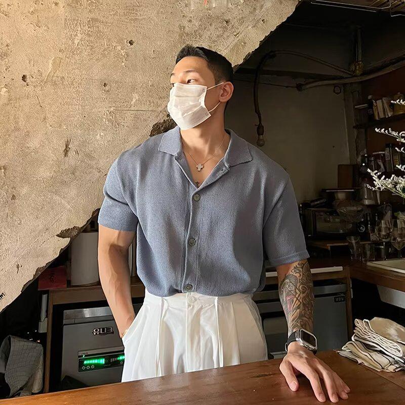 

Мужское поло Ice Silk с коротким рукавом 2024 года — модные однотонные цвета для лета L синий