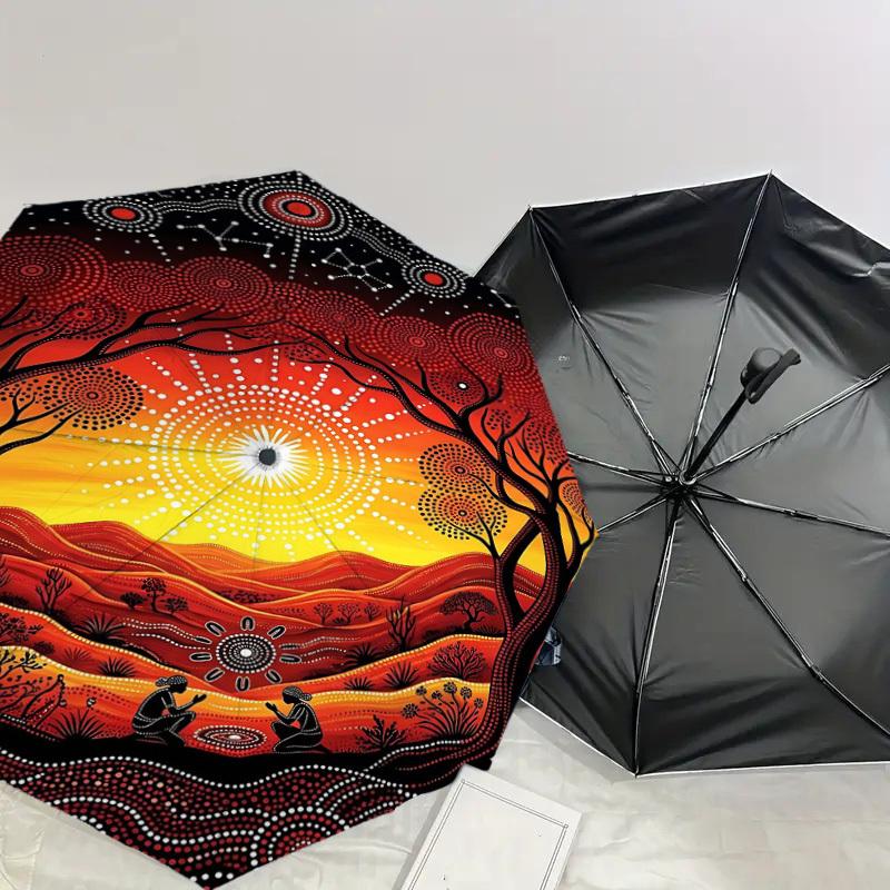 1PC Australian Aboriginal Art Umbrella-8-Rib Reinforced Portable Folding Travel Suitable for All Seasons Outdoor Daily Use Is an Ideal Choice -K0369