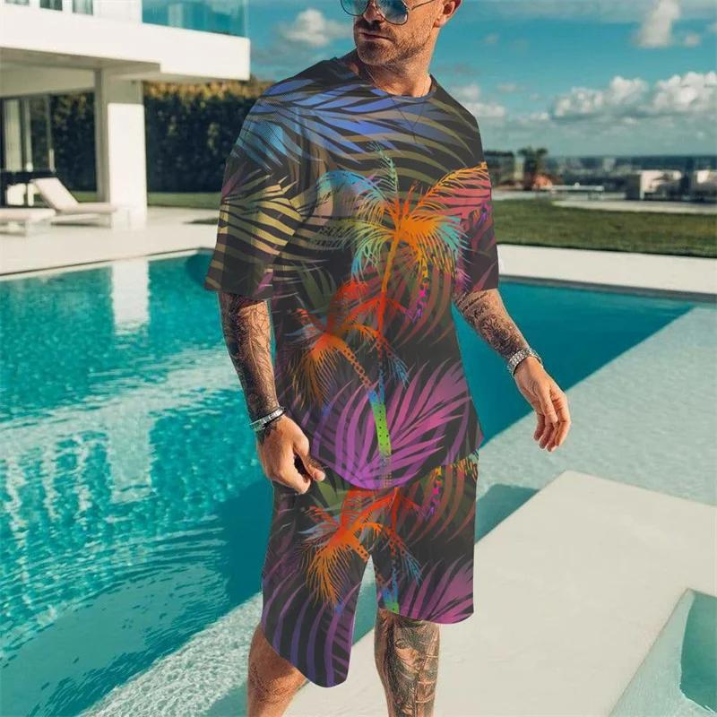 Summer Men's T Shirts+Shorts 2PCS Outfits Casual Holiday Style Shorts Sets 3D Print Cool Clothes Fashion O-Neck Beach Tracksuit