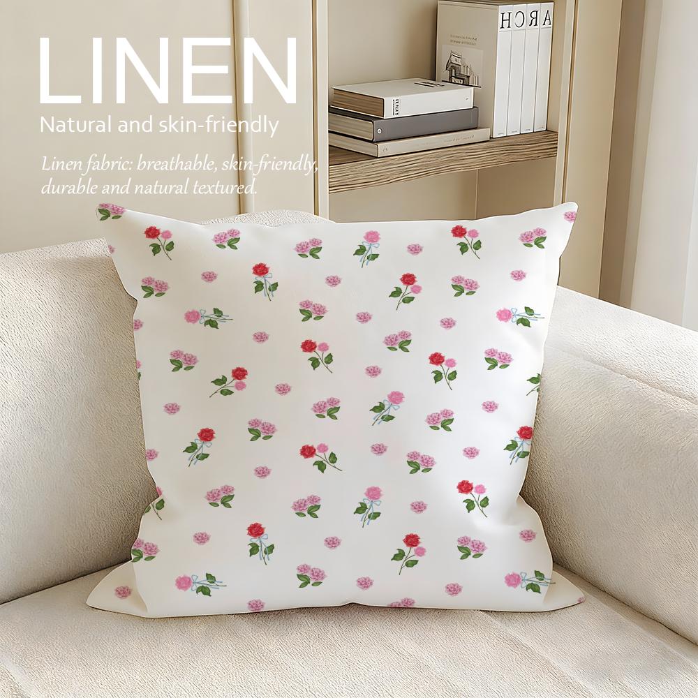 Small Floral Plaid Cushion Cover Linen Decorative Pillowcase Set Pcs X X X Breathable Washable Sofa Cushion Cover