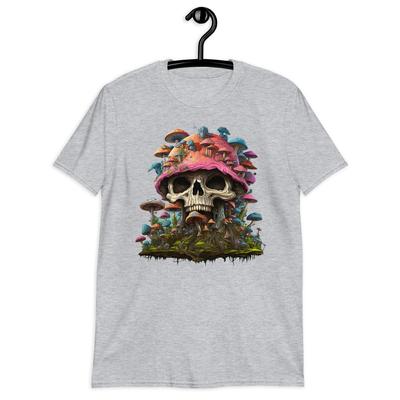 Scary Magic Mushroom Skull Cartoon Print T-Shirt | Unique Psychedelic Tee