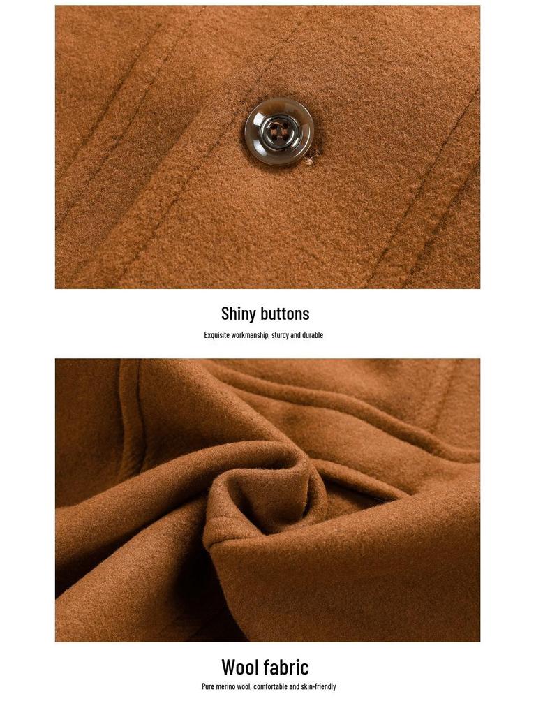 European Style Woolen Double Collar Men's Windbreaker – Vertical Zipper, Thickened Plus Size for Autumn/Winter.