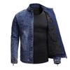 Męska kurtka jeansowa Slim Fit Elastic Denim z aksamitną podszewką - kołnierzyk typu stójka, modna odzież codzienna na jesień/zimę