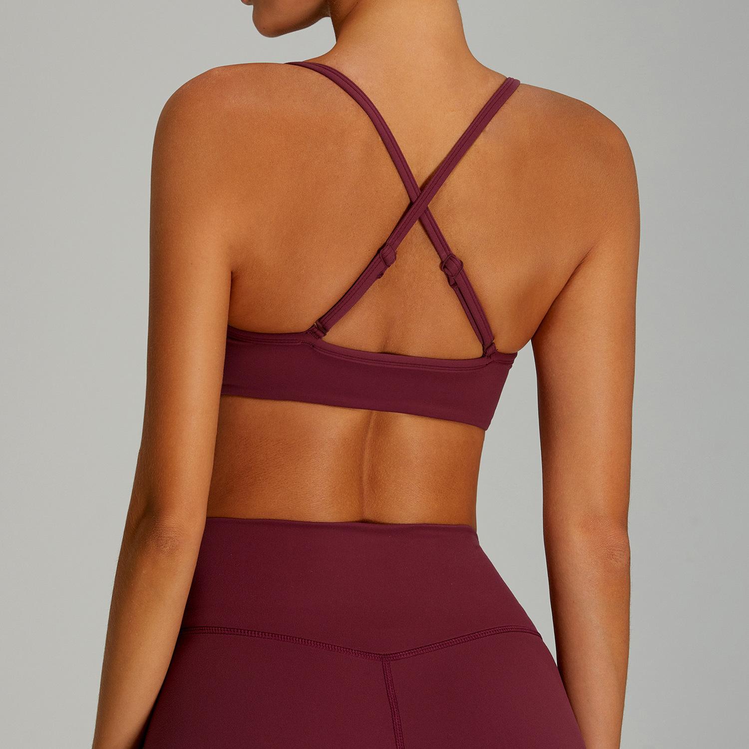 

Летний новый облегающий фитнес-бра, женский костюм для йоги с перекрестной спиной, бег ню, амортизирующая верхняя одежда, спортивный бюстгальтер S пурпурно красный