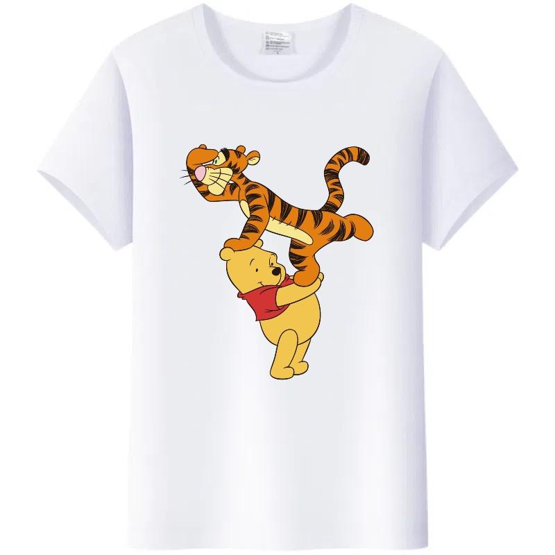 Y2K Tshirt Kawaii Clothes Tops Unisex Cartoon Winnie The Pooh Tigger Graphic T-shirt Summer Blouses White Tees