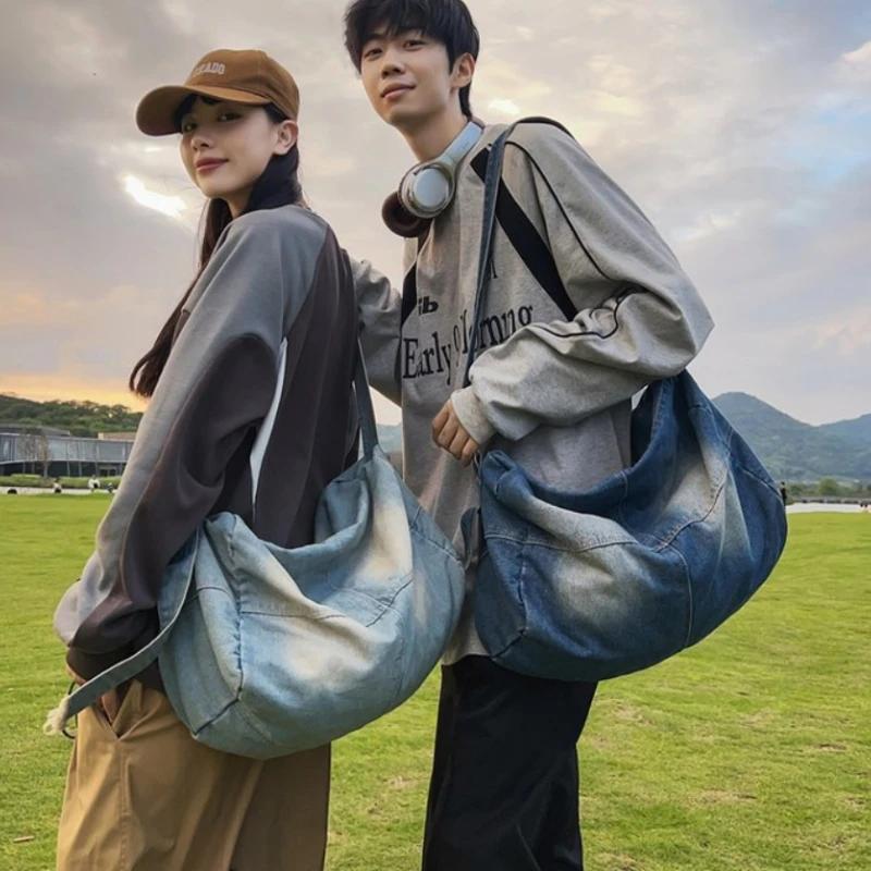 Couple's Denim Crossbody Bags  Large Capacity  Versatile Shoulder Bag  Single Shoulder Bag  Pendular Fashion  Retro Youth  Washed  Versatile  Oxford