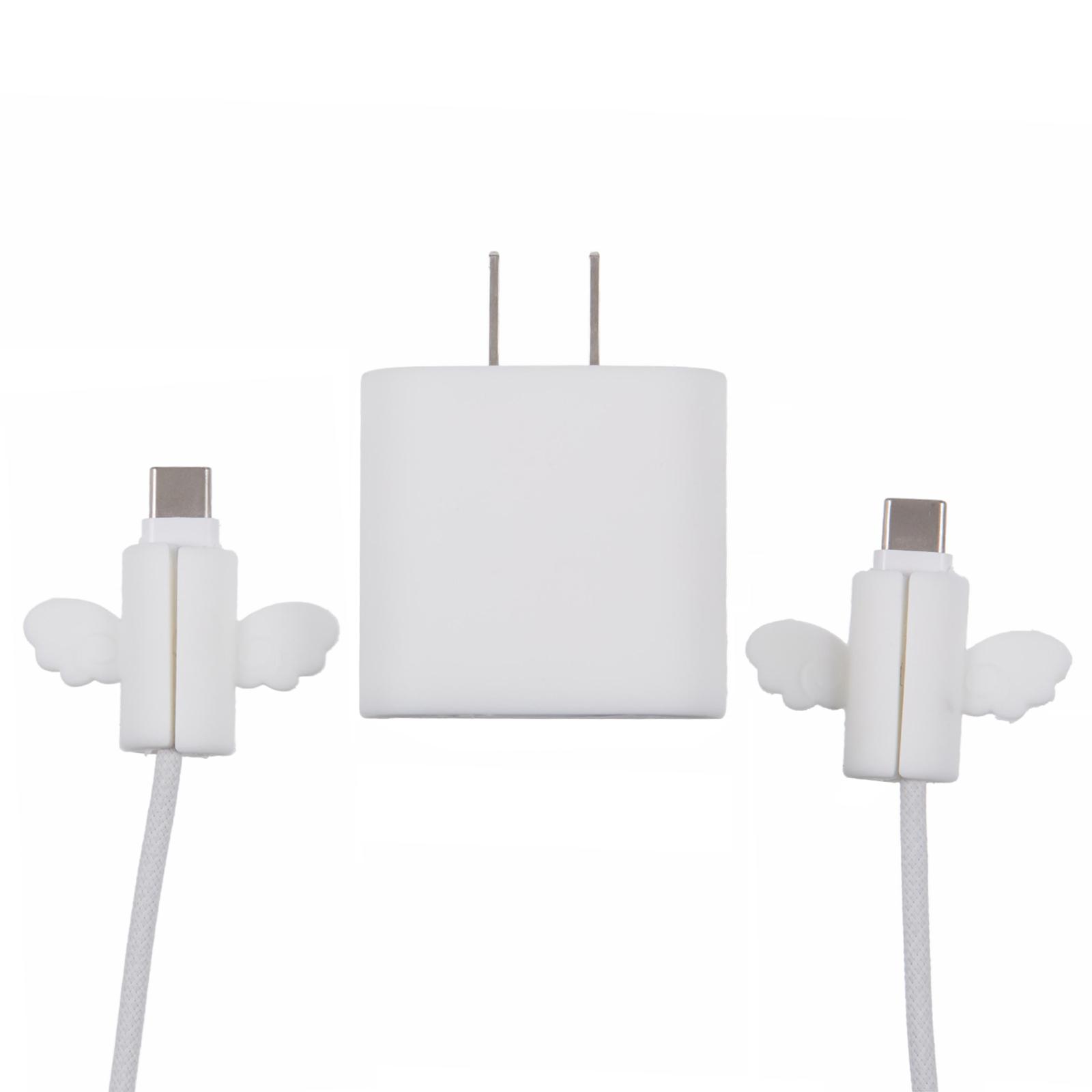 

Solid Color Wings Protective Sleeve for Apple iPhone 18/20W Charger Cover + 2Pcs Data Cable Saver Silicone Case White