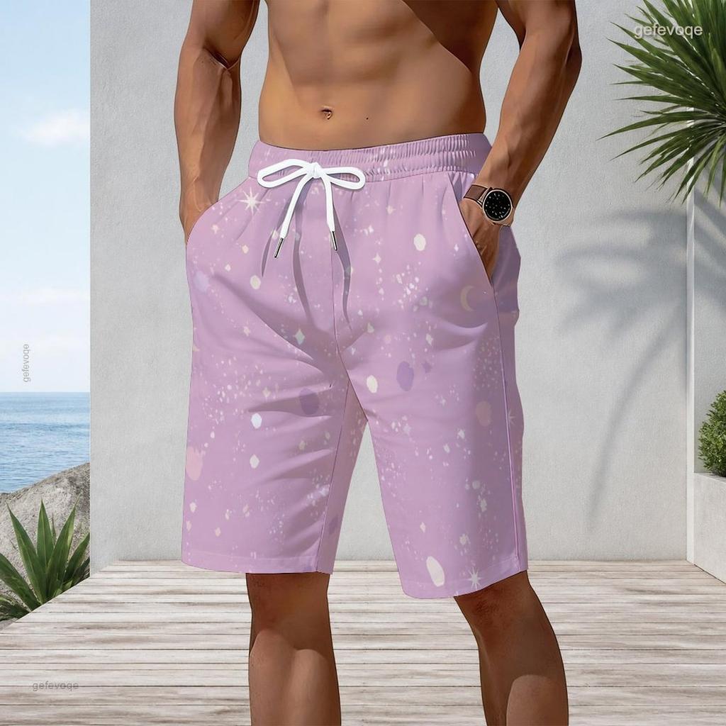 Men Plus Size Beach Shorts Abstract Black Gold Geometric Marble Print Drawstring Casual Swim Trunks For Summer Surfing Swimming