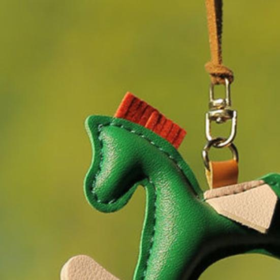 Cute Pony Pendant Car Rearview Mirror Charm Elegant Faux Leather Hanging Ornament for Car