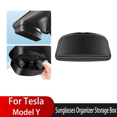 Étui à lunettes de soleil, boîte de rangement pour Tesla Model Y, couvercle de lunettes, support de lunette, interrupteur à pression, accessoire d'intérieur automatique à une main