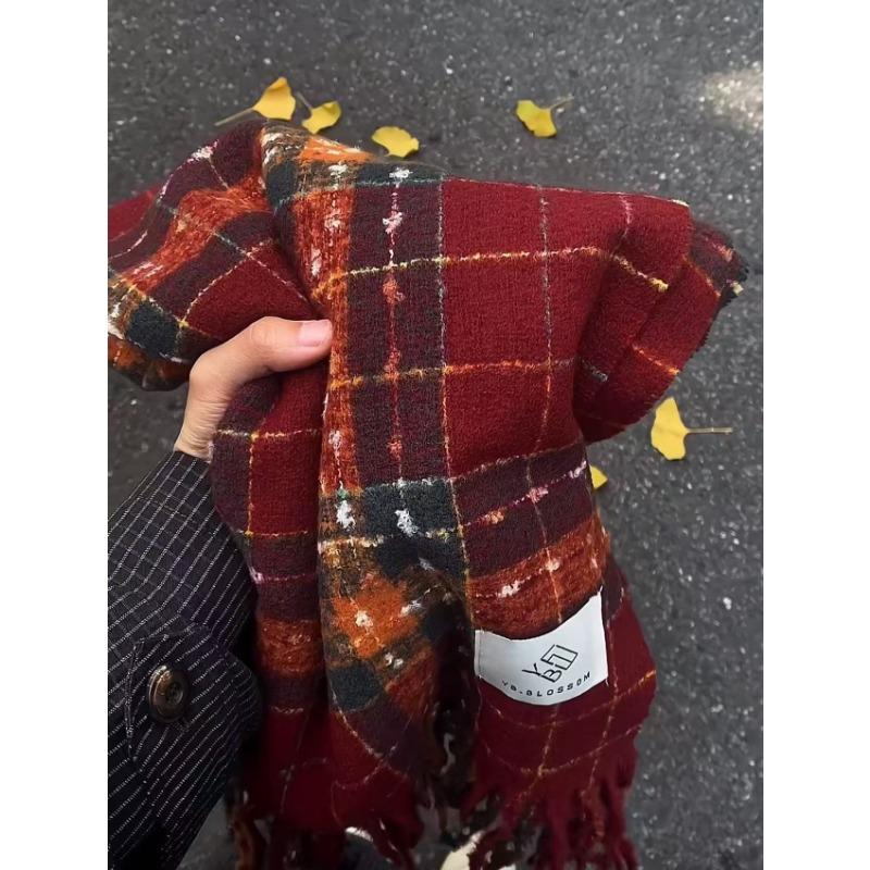 

New Christmas atmosphere red plaid scarf women s winter versatile warm thickened student scarf tide