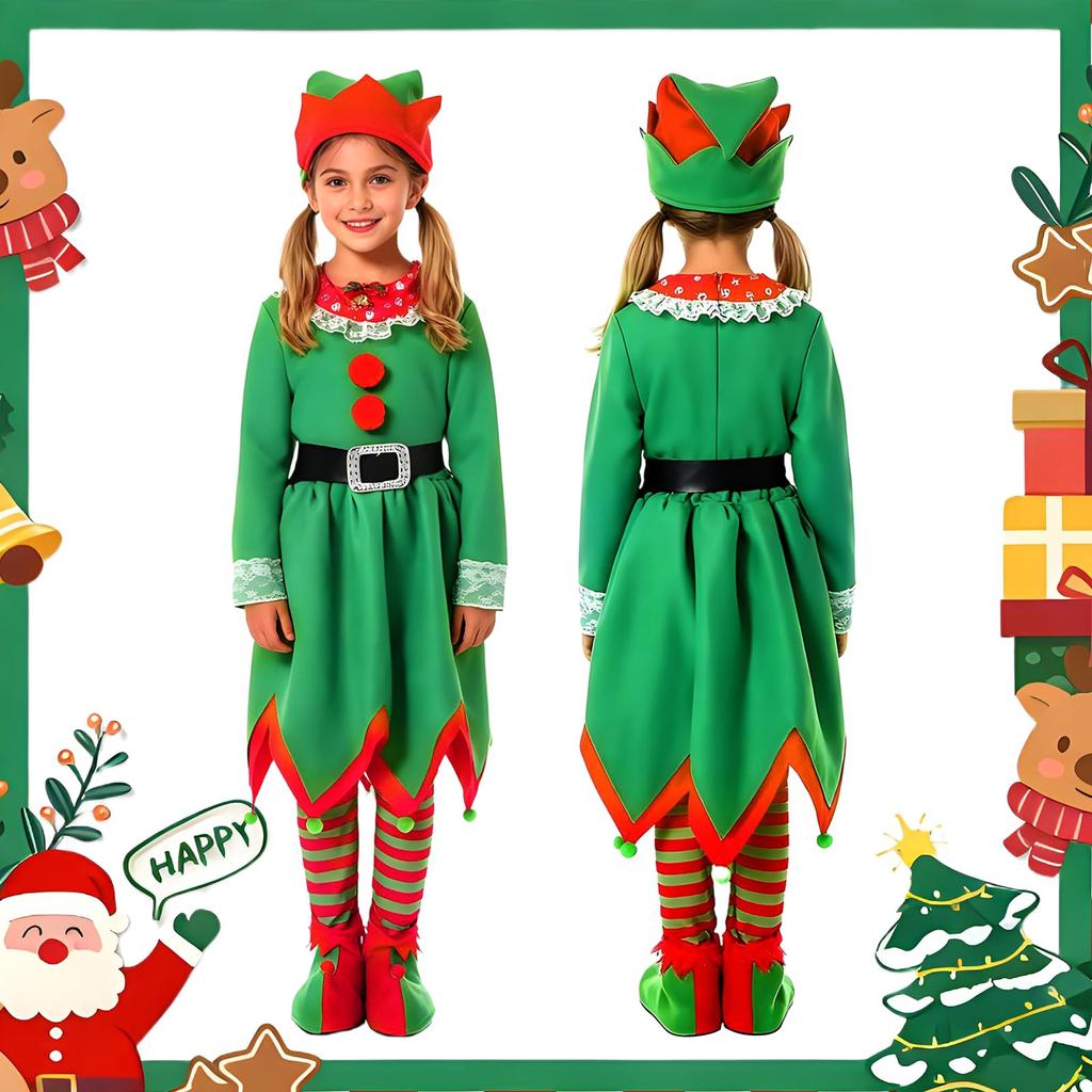TUAHOUS Christmas Tree Cosplay Costume for Kids, Mrs. Claus, Elf, Gift Box, Reindeer, Unisex, Perfect for Events, Costumes, Banquets, Photoshoots,