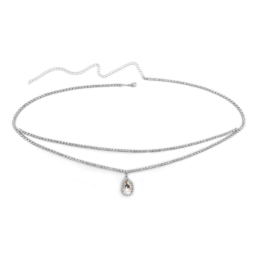 Charm Full Rhinestone Heart Teardrop-shaped Butterfly Pendant Double-layer Bikini Waist Chain for Women Beach Sexy Body Jewelry