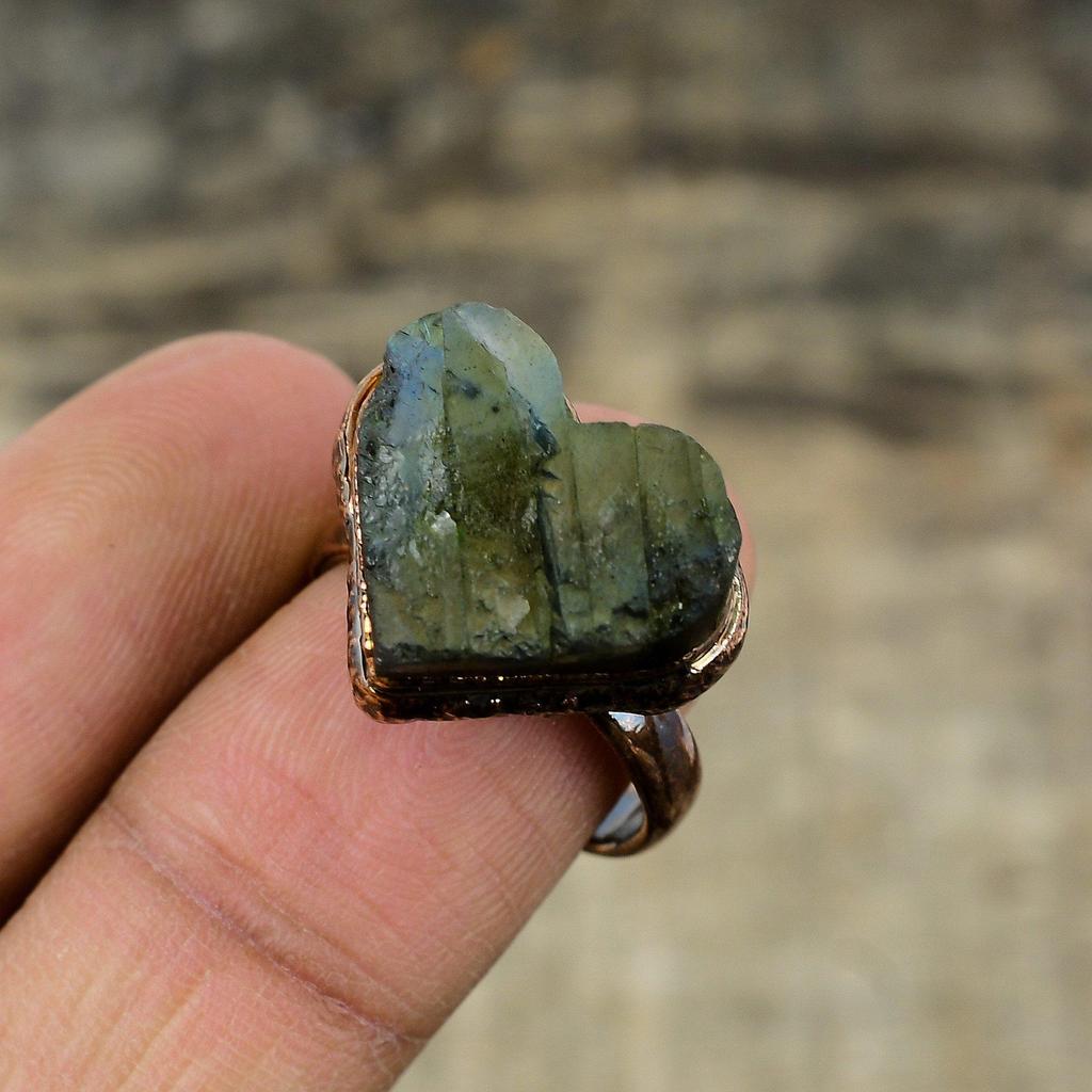 Labradorit Rå Ring Elektroformad Kopparring Justerbar Ring Handgjorda Kopparsmycken Unik Ädelstensring Elektroformade Smycken För Gåva