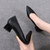 Soft Leather High Heels Women's Thick-heeled Spring and Autumn Four Seasons Work Shoes Single Shoes Professional Work Shoes Black Small Leather Shoes