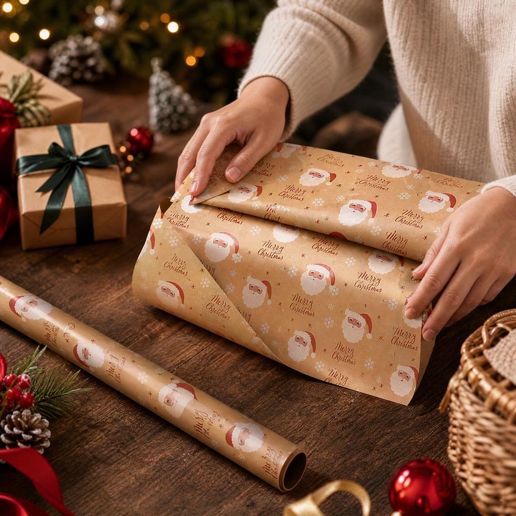 Christmas Gift Wrapping Roll for Holiday Presents - 43cm, Festive Brown for Gift Wrapping