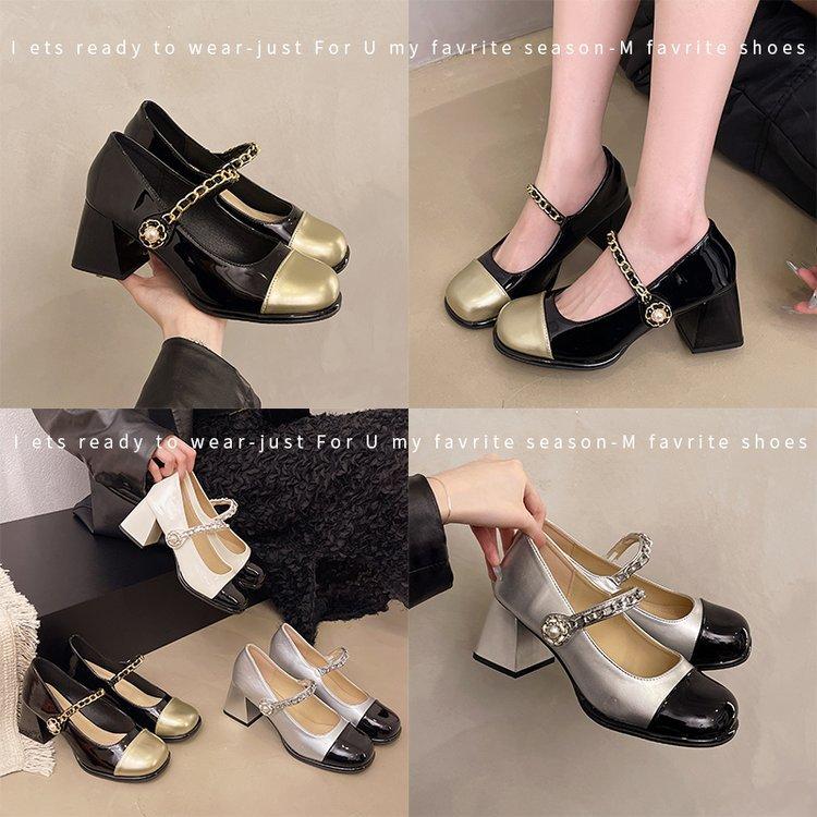 French Mary Jane Small Leather Shoes Women's Summer 2025 New Thick Heel High Flat Heel Shoes Temperament Small Fragrant Single Shoes Women