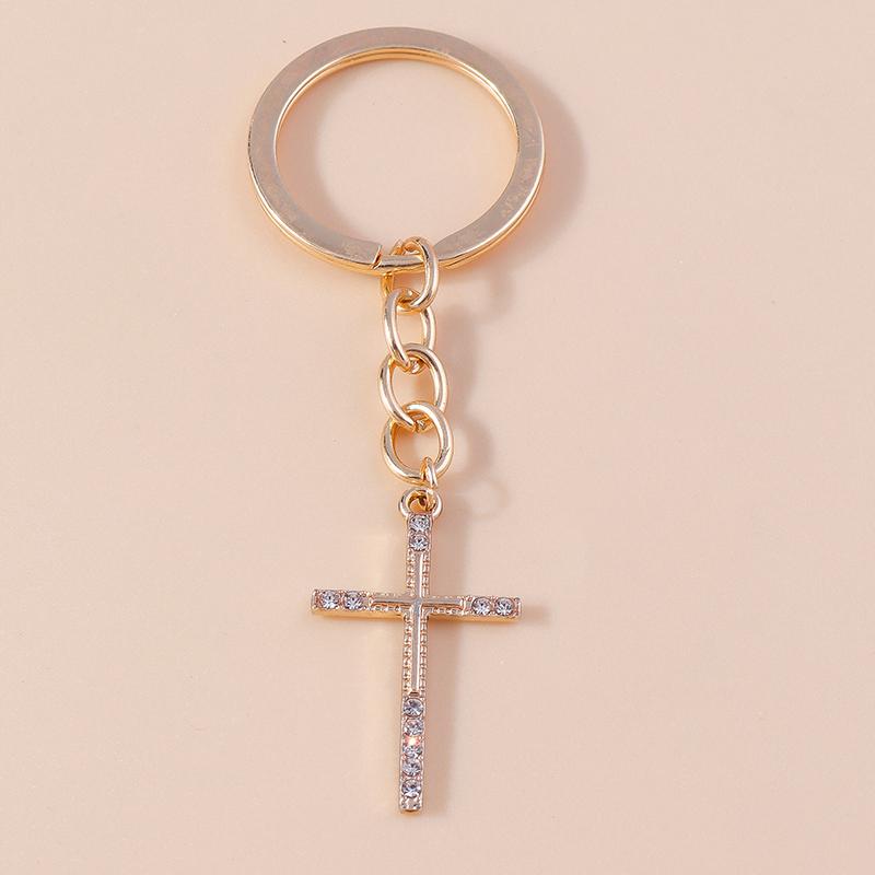Luxury Rhinestone Crystal Cross Keychain Religious Key Ring Pendants for Key Holder Women Girls Handbag Charms DIY Jewelry Gifts