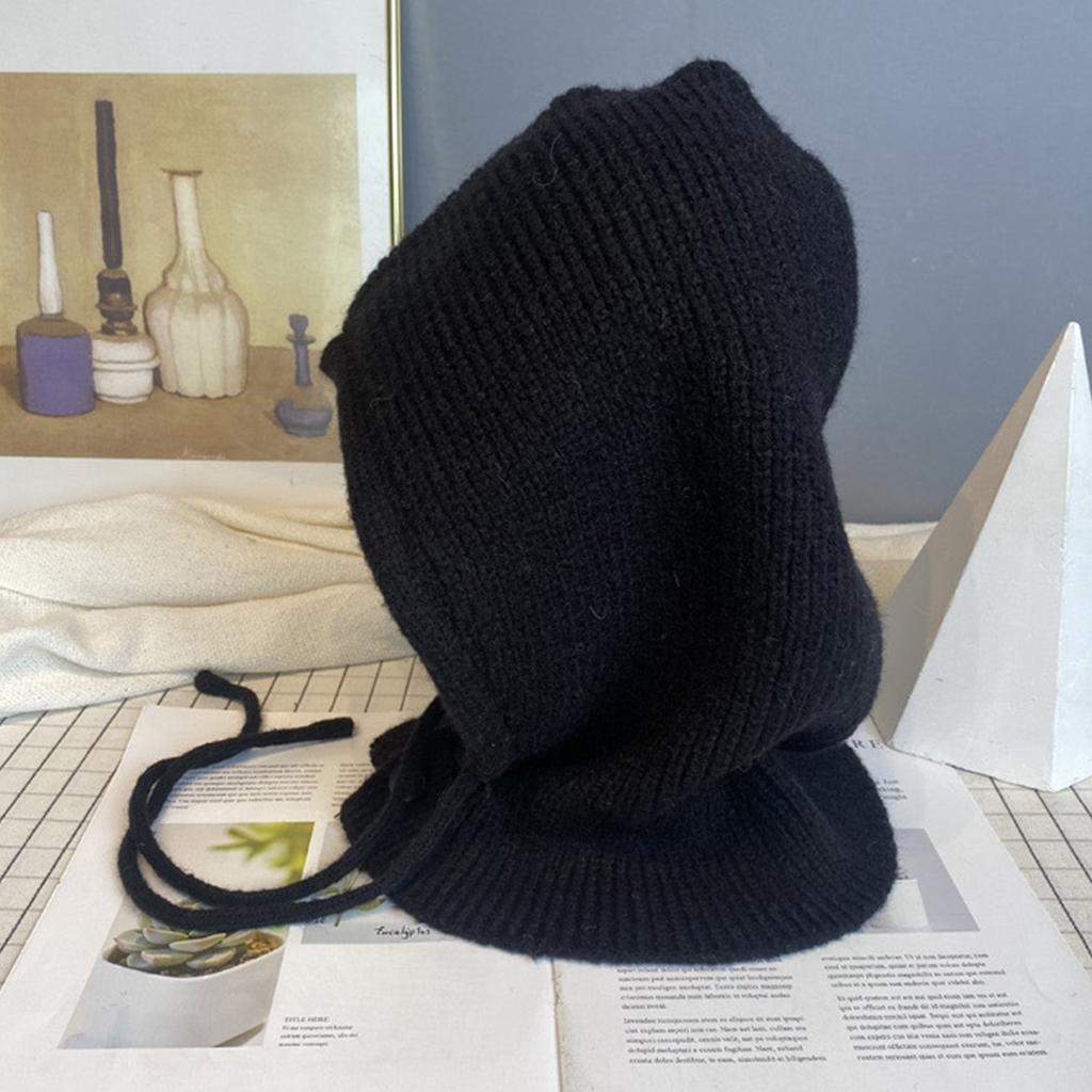 Knit Hoodie Hat for Students Adult Windproof Winter Balaclava Neck Protect Hat with Adjustable Size Warm Cycling Hat
