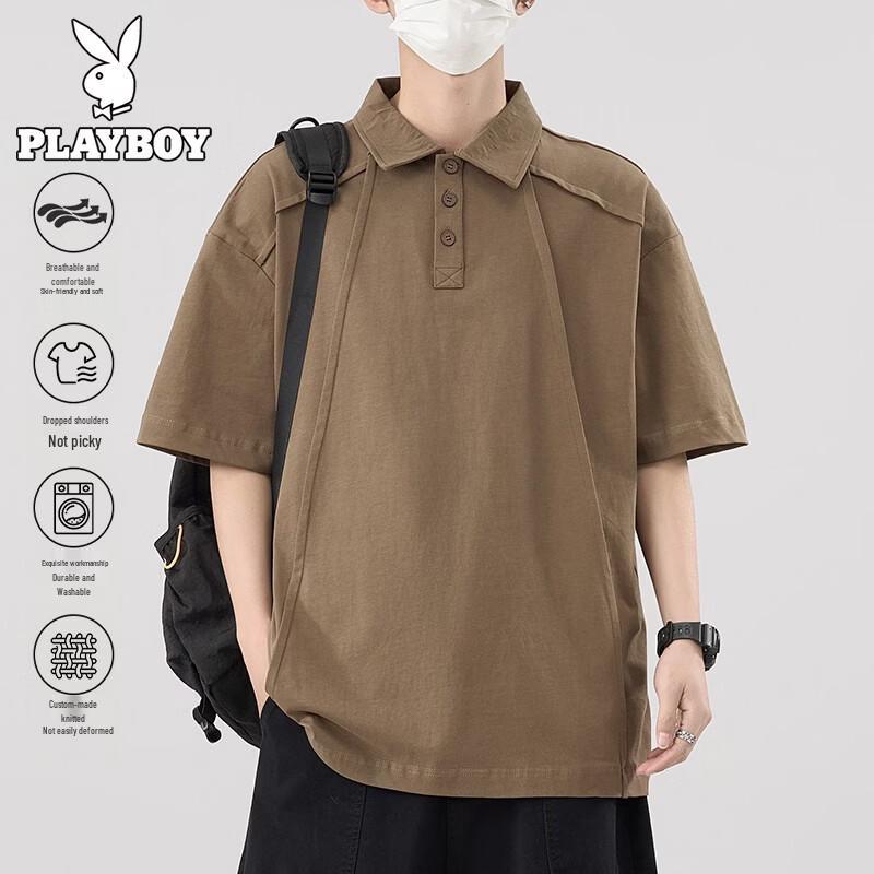 

PLAYBOY Men s American Retro Pure Cotton Lapel Polo Shirt XL