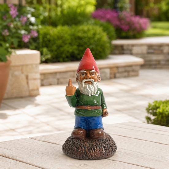 Middle Finger Gnome Statue, Resin Garden Gnomes Ornament, Funny Gnome Holding Wine Bottle Decor for Stress Relief Indoor Outdoor Gag Gift