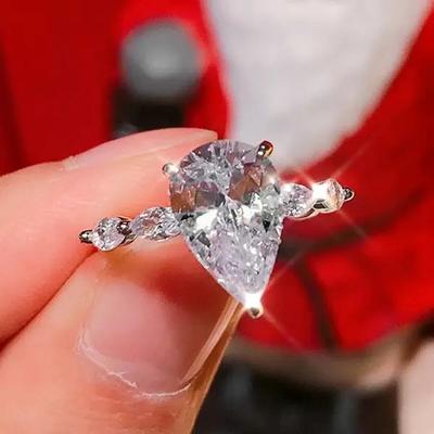 New Newly Teardrop Cubic Zirconia Rings Crystal for Women Fashion Contracted Wedding Jewelry High Quality Stylish Lady's Ring
