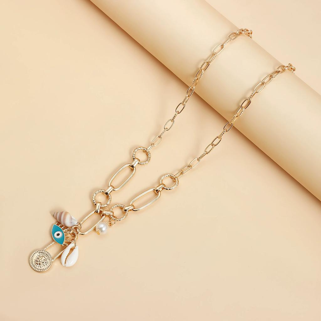 ins retro ethnic style pin shell devil's eye collarbone chain personalized simple necklace