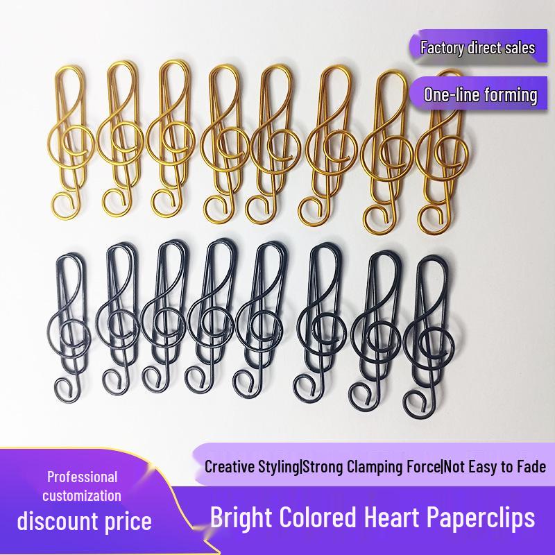 Black Musical Note Paperclip and Treble Clef Brooch - Irregular Cartoon Shape 40x12mm чёрный