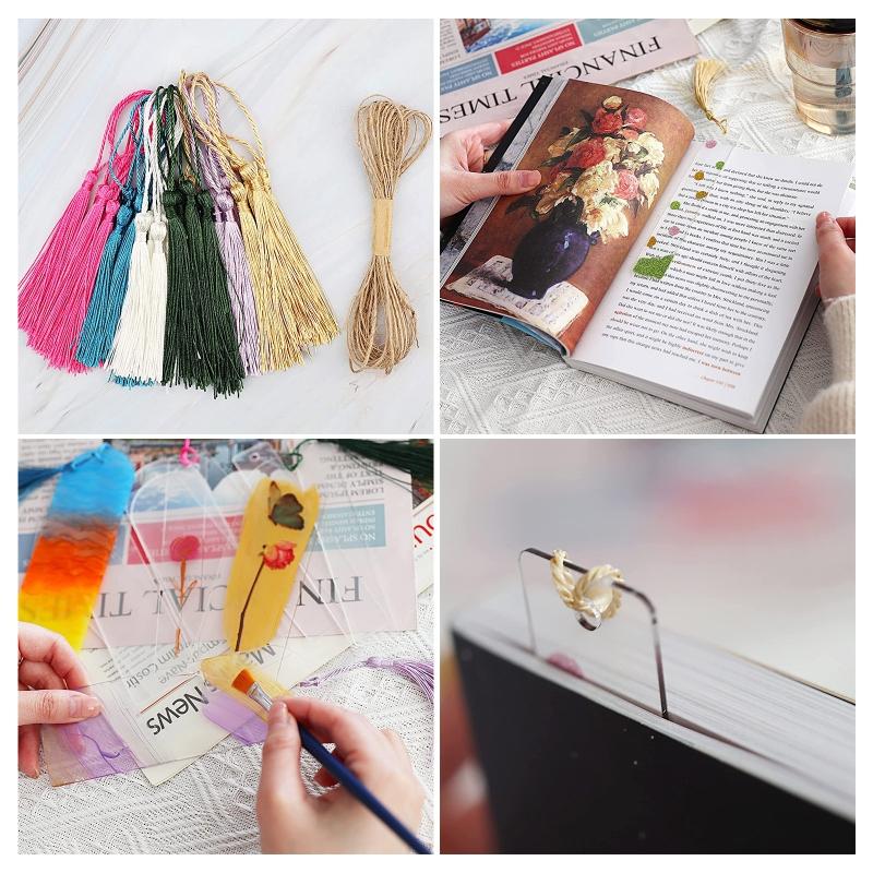 30Pcs Blank Acrylic Bookmark Set Craft Clear Acrylic Blank Bookmark with 30 Bookmark Tassel for DIY Projects Present Tag