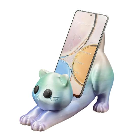 Niedlicher Katzen Handyhalter Multifunktionaler Desktop-Halter für Mobiltelefone Dekorativer PLA-Kunststoffständer für Streaming und Videoanrufe