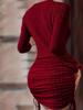 2024 Autumn European & American Women's Solid Color Round Neck Bodycon Dress